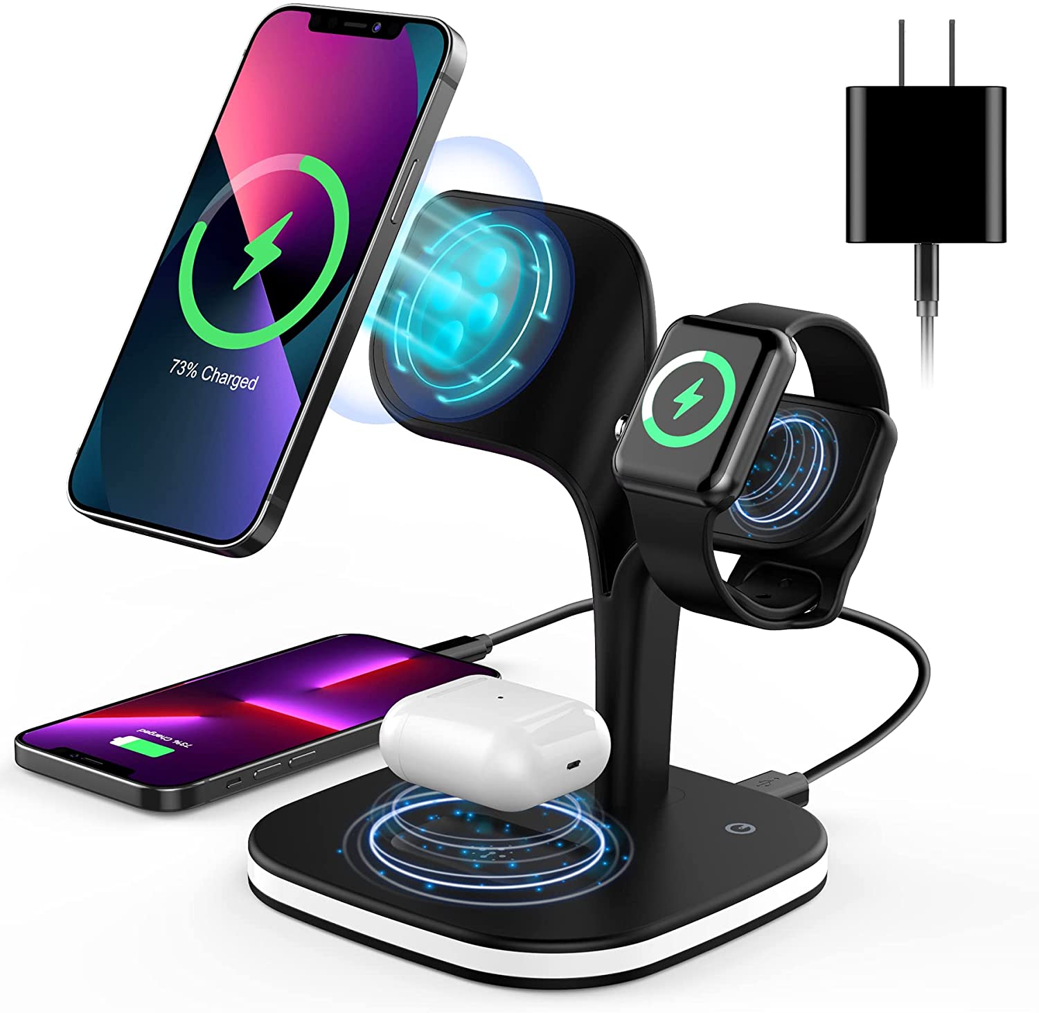 Smart multi 15W magnetic wireless mobile charging holder station for iphone,airpods,iwatch