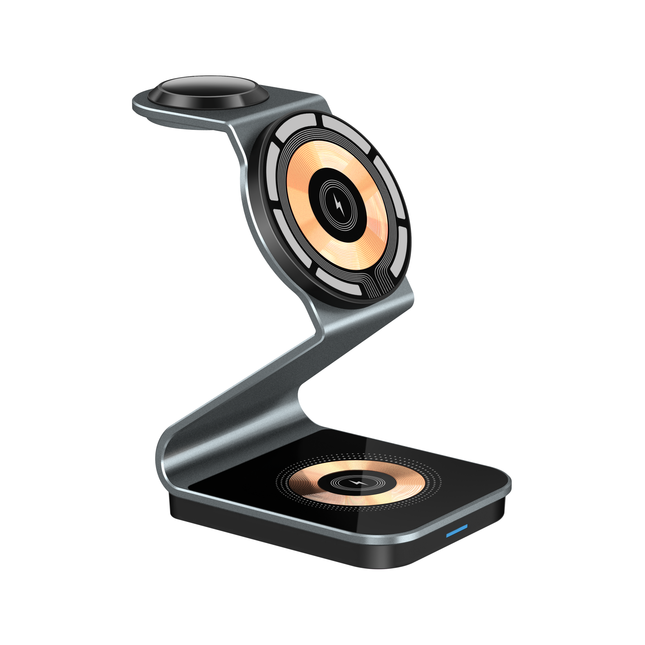 Luxury Aluminum 3 in 1 Transparent Wireless 15W Metal Magnetic Wireless Charging Station for Phone,Earbuds,iwatch