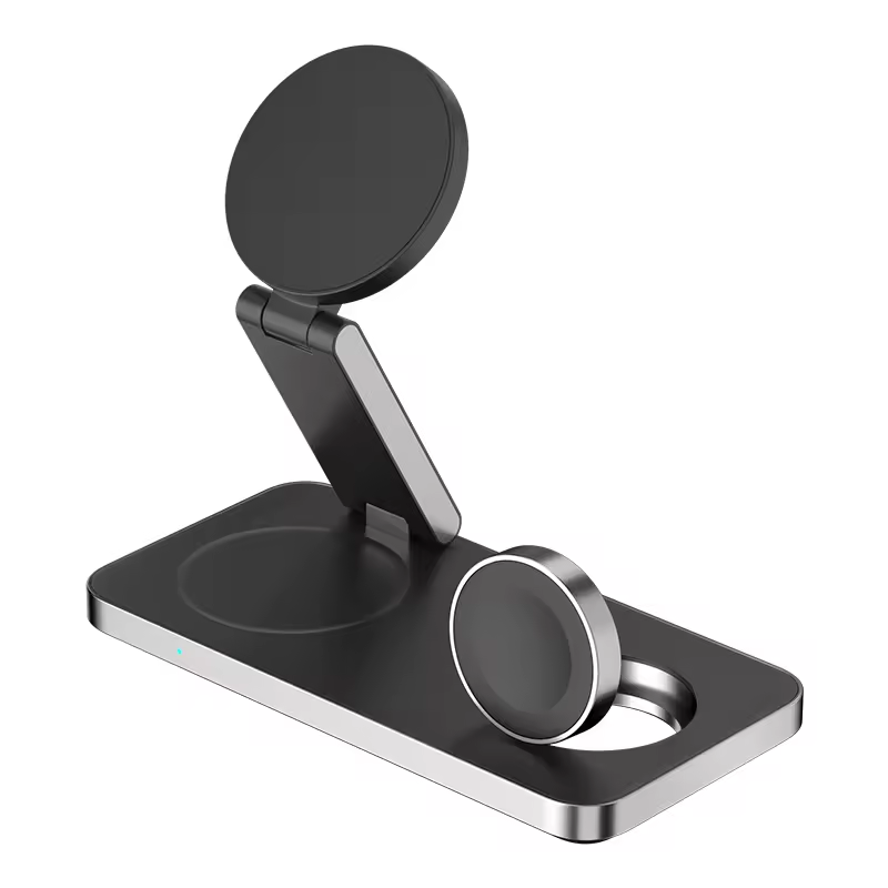 Magnetic Wireless Charger Stand Foldable Aluminum 15W Fast Wireless Charging Stand for Iphone 15 14 13 etc Earphones Watches